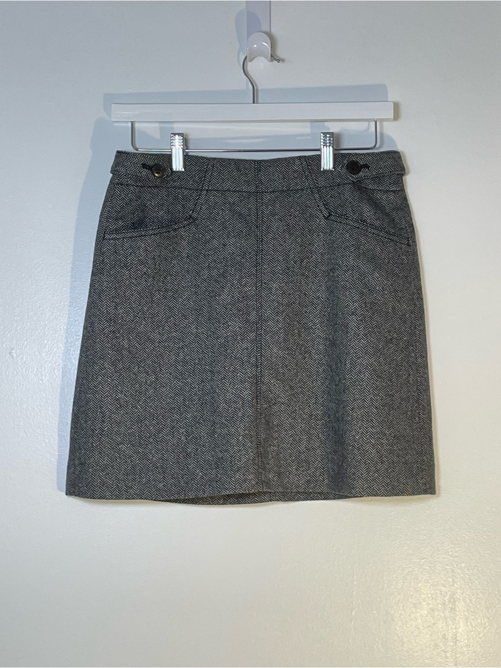 Madewell Black/White Herringbone Mini Skirt Preppy Office Collegiate